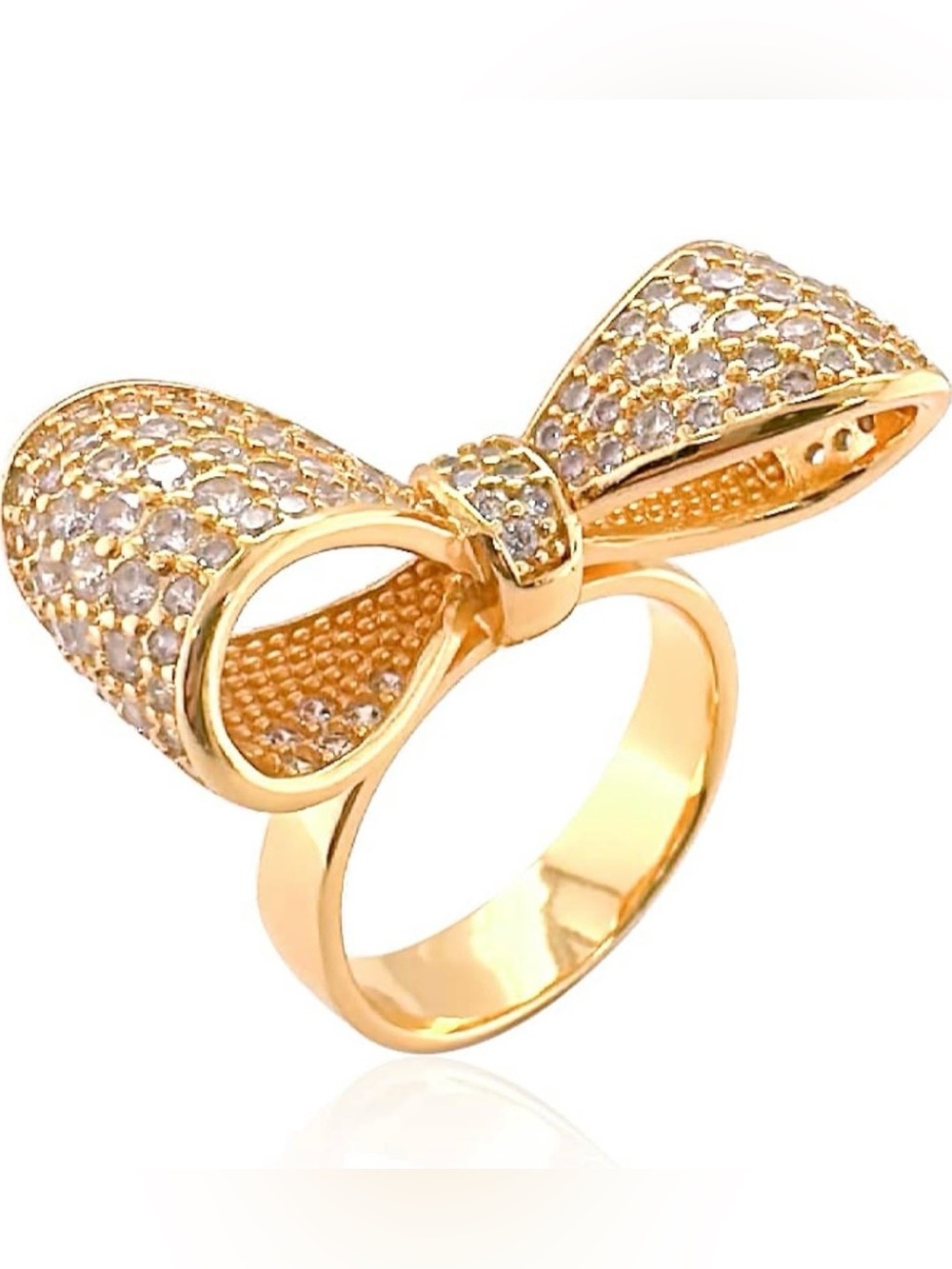 Gold Bow Crystal Pavé Ring - Womens Fashion Jewelry
